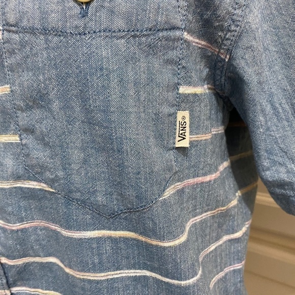 Vans Off The Wall Button Up Shirt Men's Small Short Sleeve Tailored Fit Blue - Picture 3 of 8